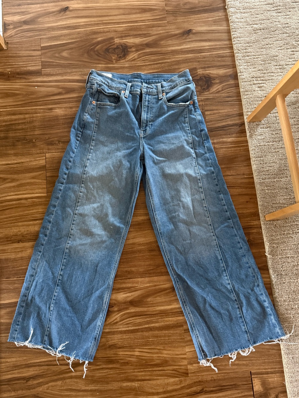 GAP Distressed Wide-Leg Crop Blue Denim Jeans